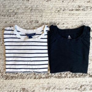 French Connection & ABLE ✨Bundle✨ Navy Stripe & Black Puff Sleeve Tee, Sz Small